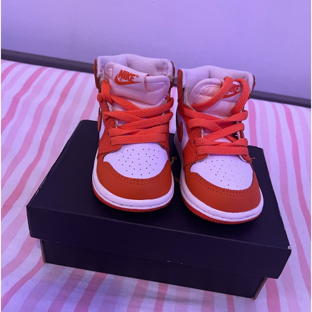Orange Brown and White Jordan 1 Retro Toddler Sneakers